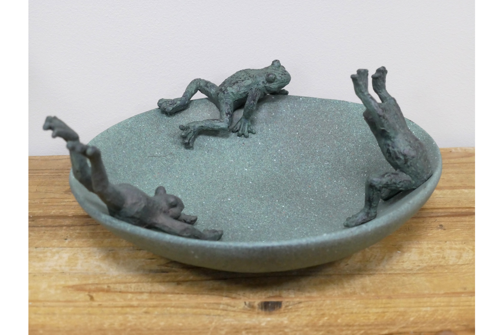 Whimsical Garden Bird Feeder or Bath with Playful Frog Design