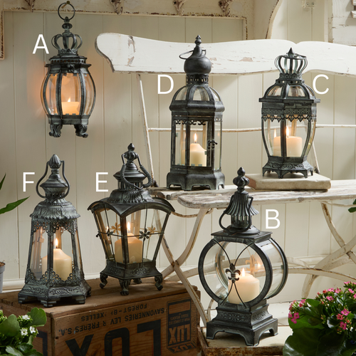 Antique Rustic Crown Lantern Collection – Ornate Metal Candle Holder