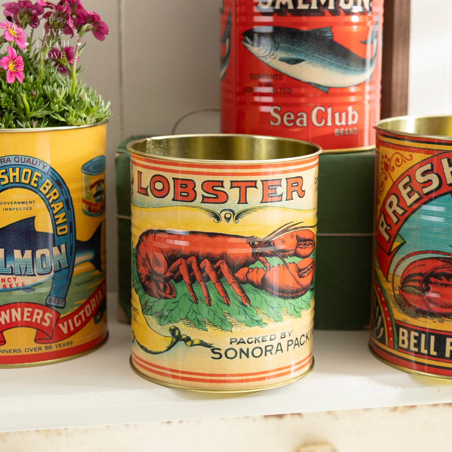Vintage-Style Seafood Tin Planter – Lobster & Salmon Designs