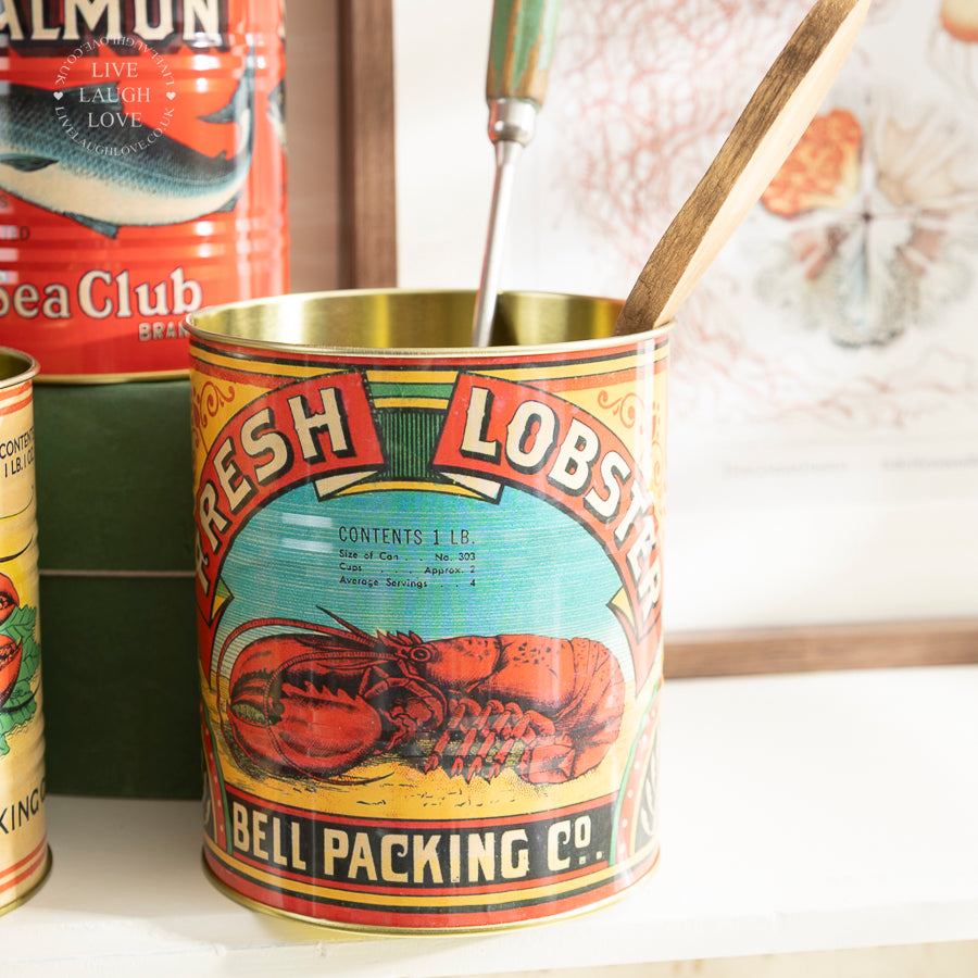 Vintage-Style Seafood Tin Planter – Lobster & Salmon Designs
