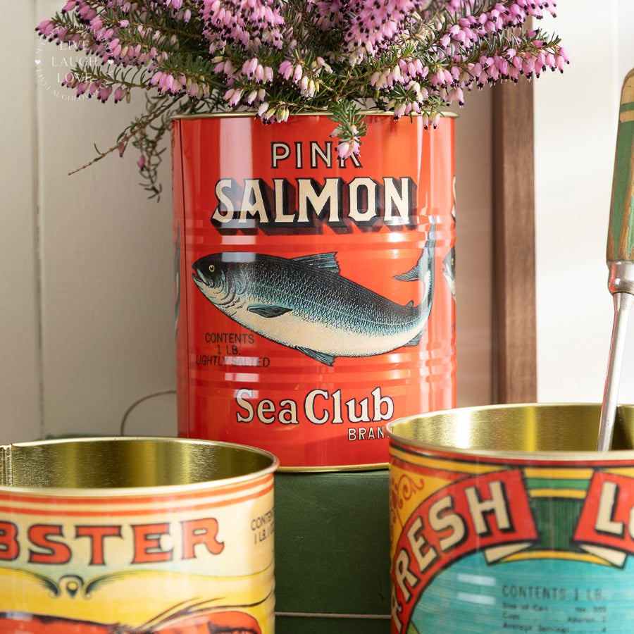 Vintage-Style Seafood Tin Planter – Lobster & Salmon Designs