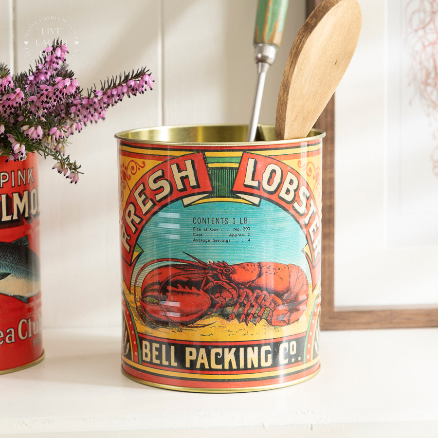 Vintage-Style Seafood Tin Planter – Lobster & Salmon Designs
