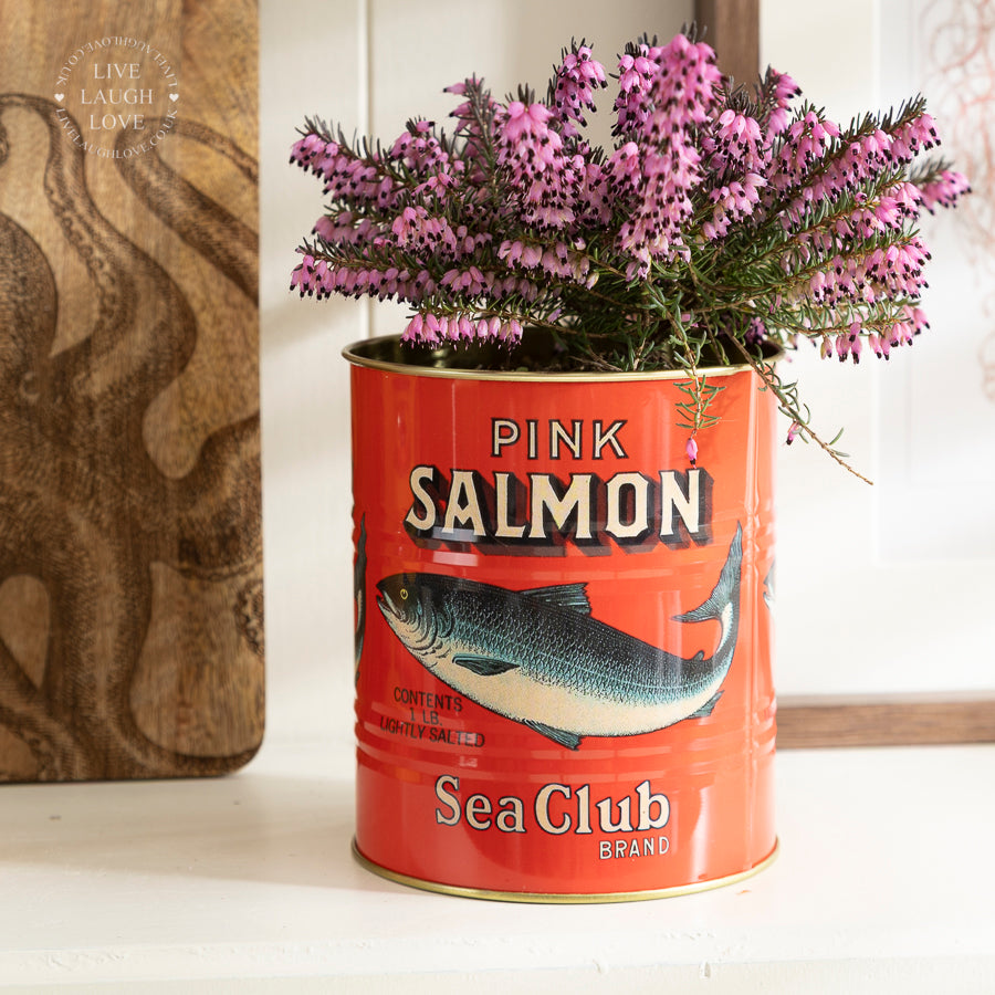 Vintage-Style Seafood Tin Planter – Lobster & Salmon Designs