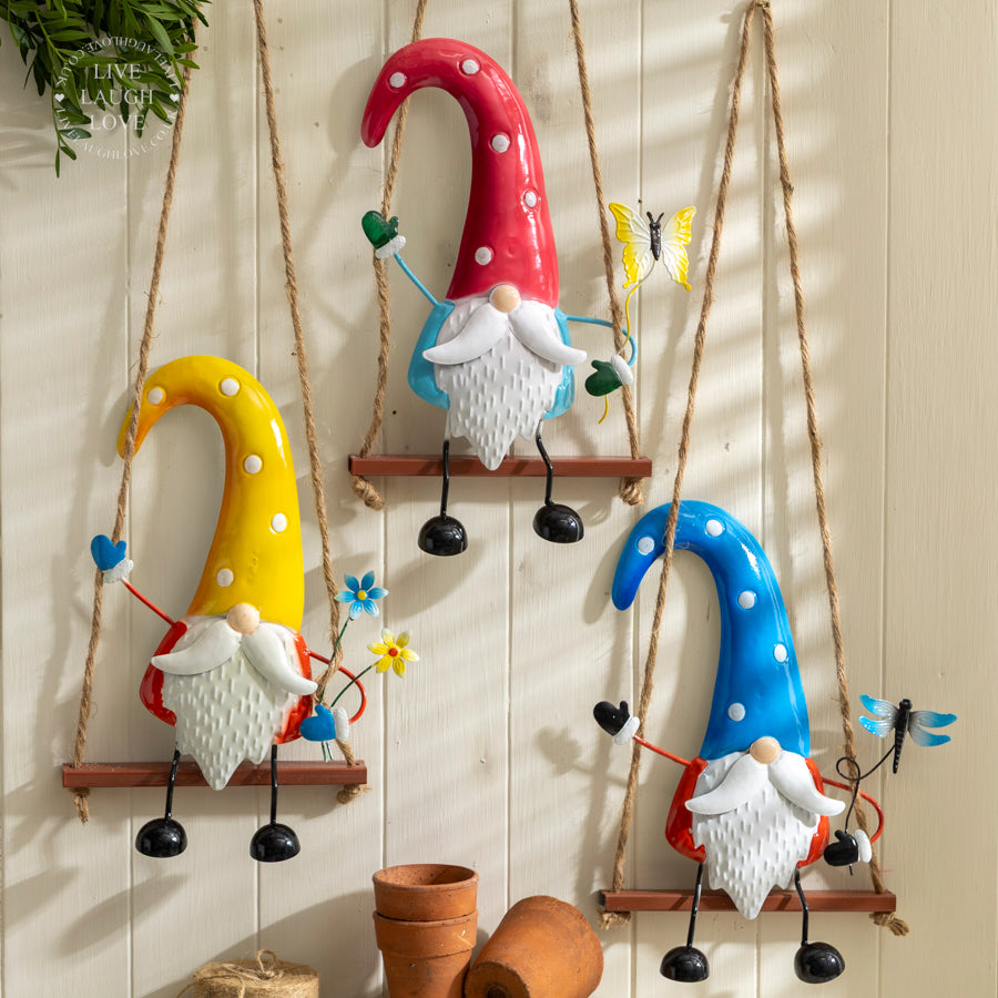 Metal Hanging Garden Gnome on Swing
