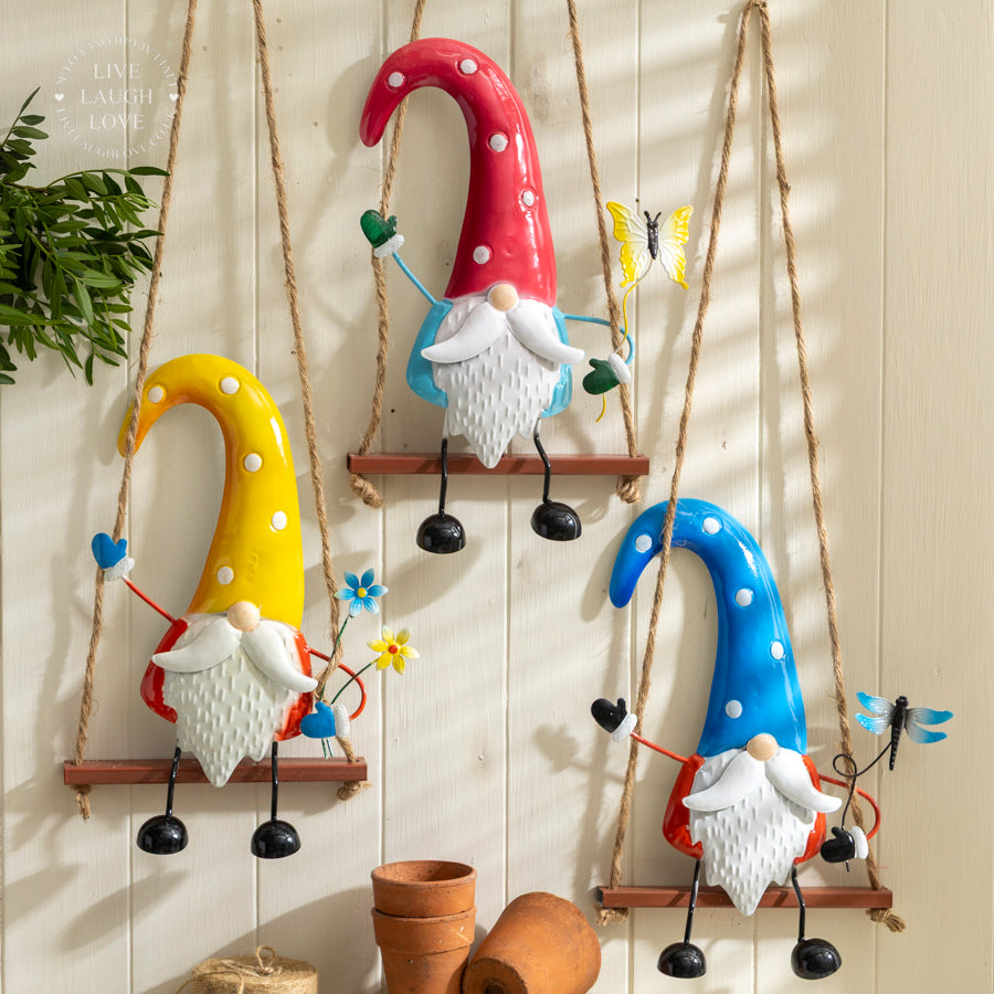 Metal Hanging Garden Gnome on Swing