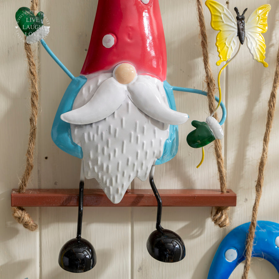 Metal Hanging Garden Gnome on Swing