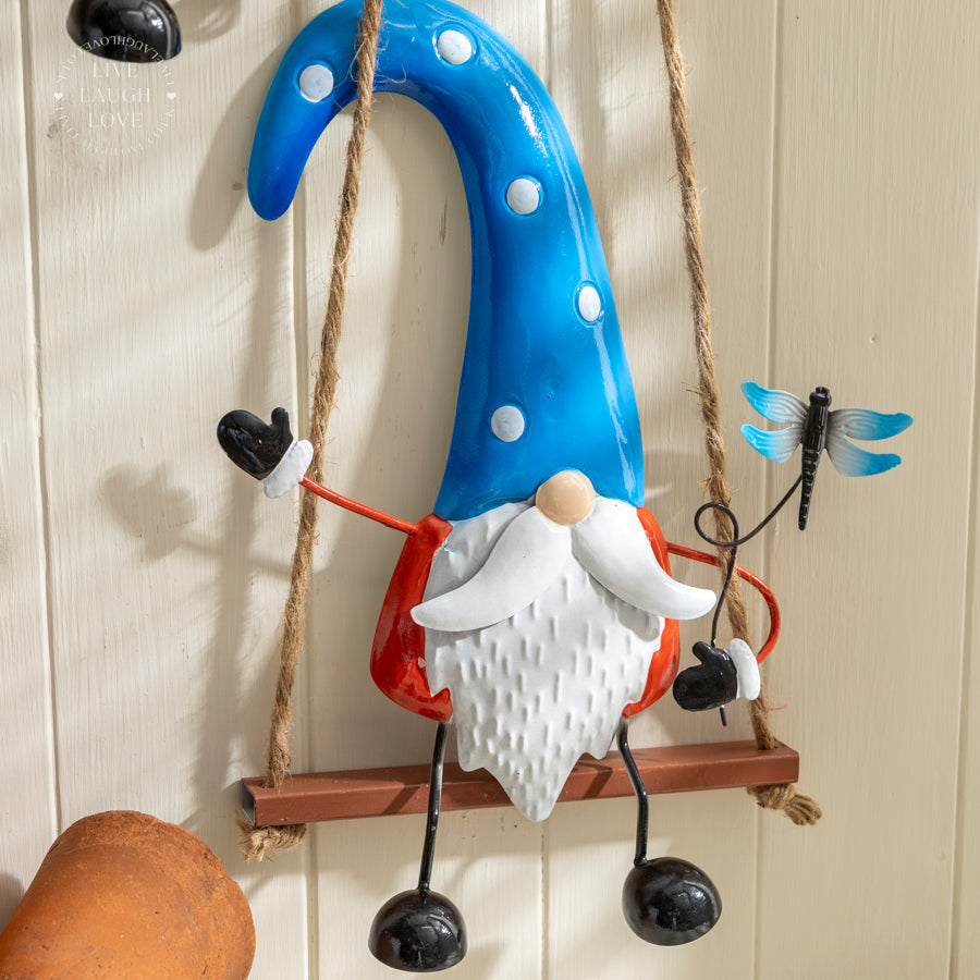 Metal Hanging Garden Gnome on Swing