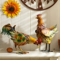 Pair of Painted Metal Rooster and Hen Ornaments – Colourful Farmhouse Decor