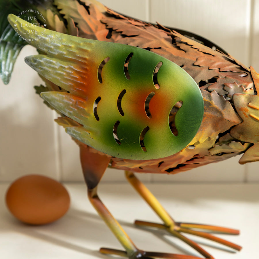 Pair of Painted Metal Rooster and Hen Ornaments – Colourful Farmhouse Decor