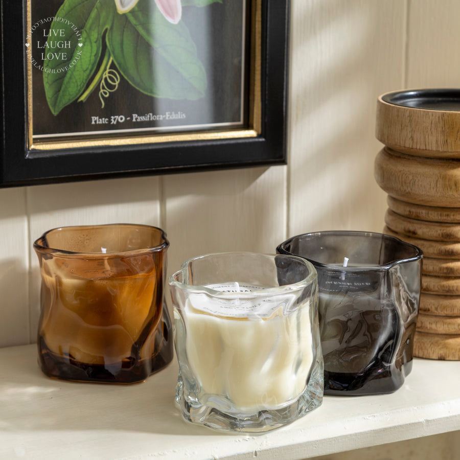 Set of 3 Contemporary Glass Jar Candles – Oud Wood, Amber Vanilla & Incense Noir Scents