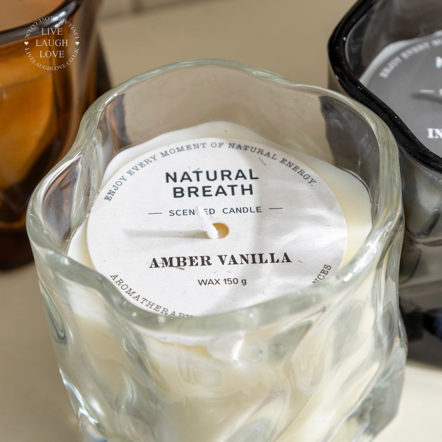 Set of 3 Contemporary Glass Jar Candles – Oud Wood, Amber Vanilla & Incense Noir Scents