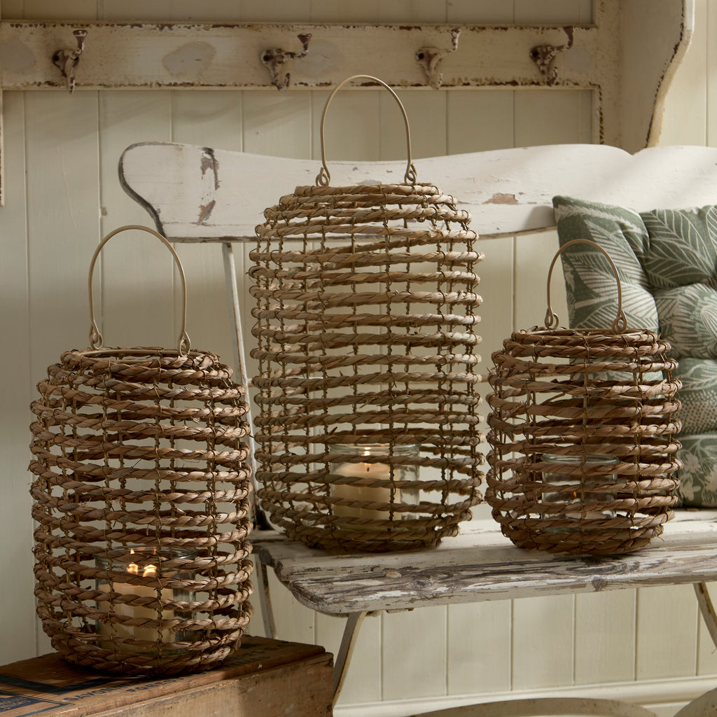Seagrass Lantern with Glass Candle Holder