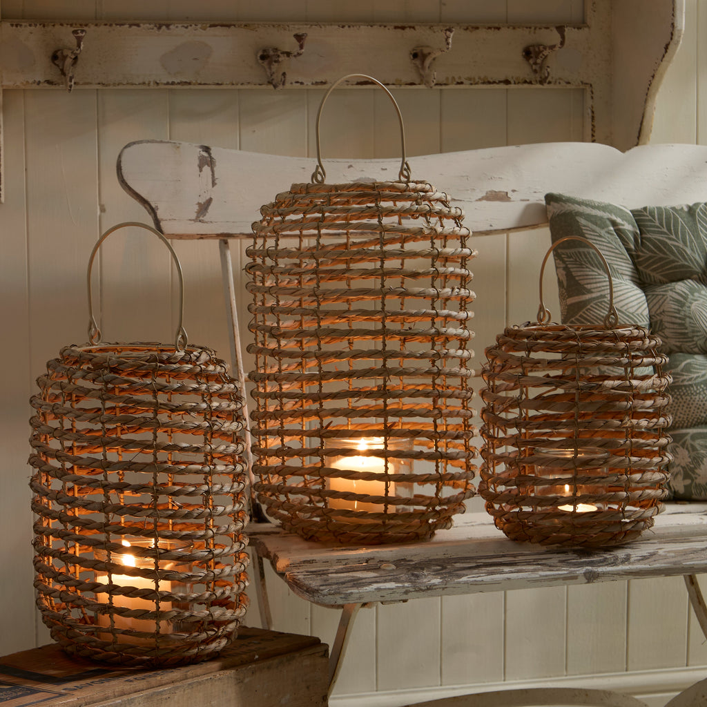 Seagrass Lantern with Glass Candle Holder