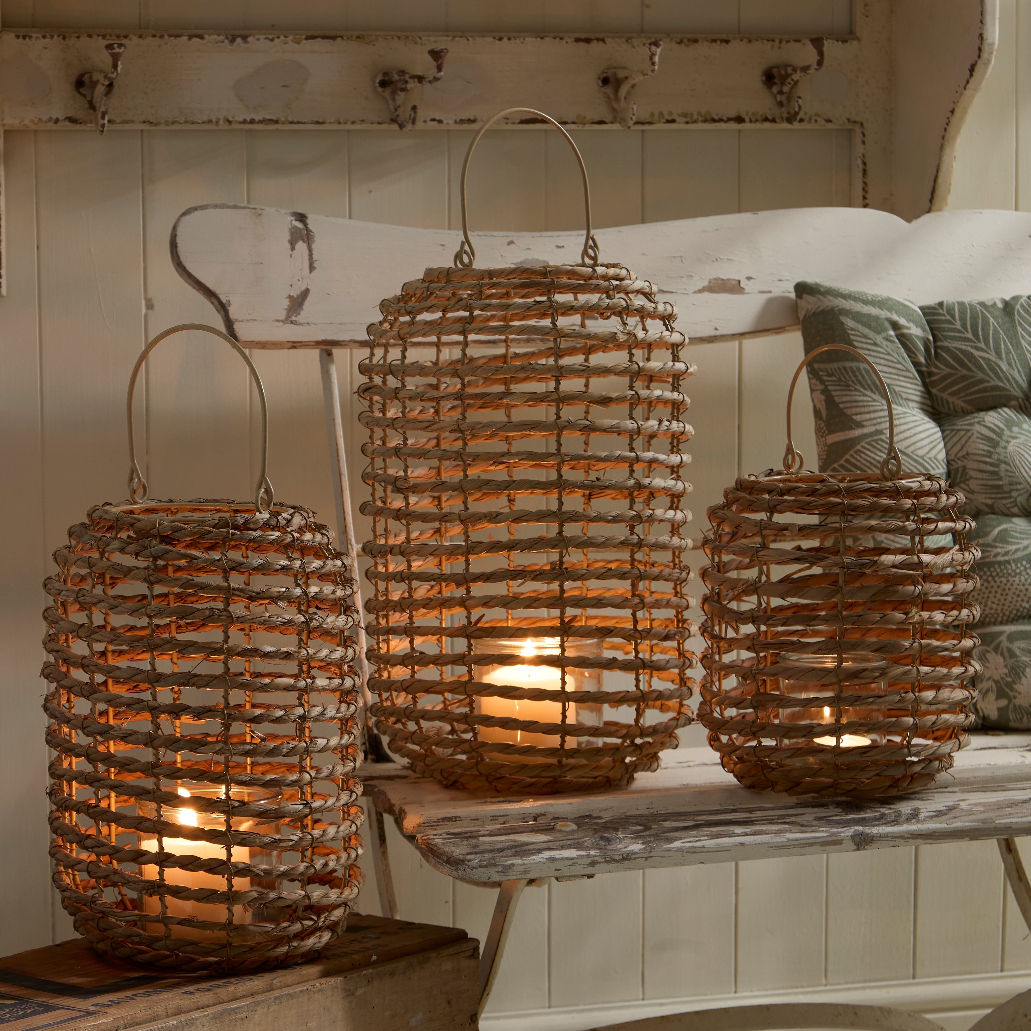 Seagrass Lantern with Glass Candle Holder