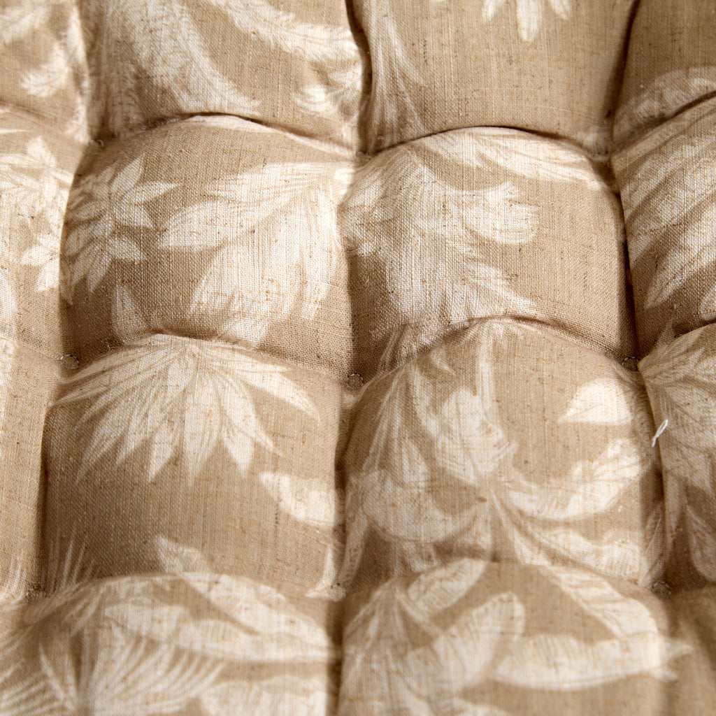 Palm & Botanical Print Outdoor Seat Cushion with Ties – Taupe Jungle Print