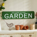 Green Metal "Welcome to Our Garden" Sign – Outdoor Garden Wall Plaque