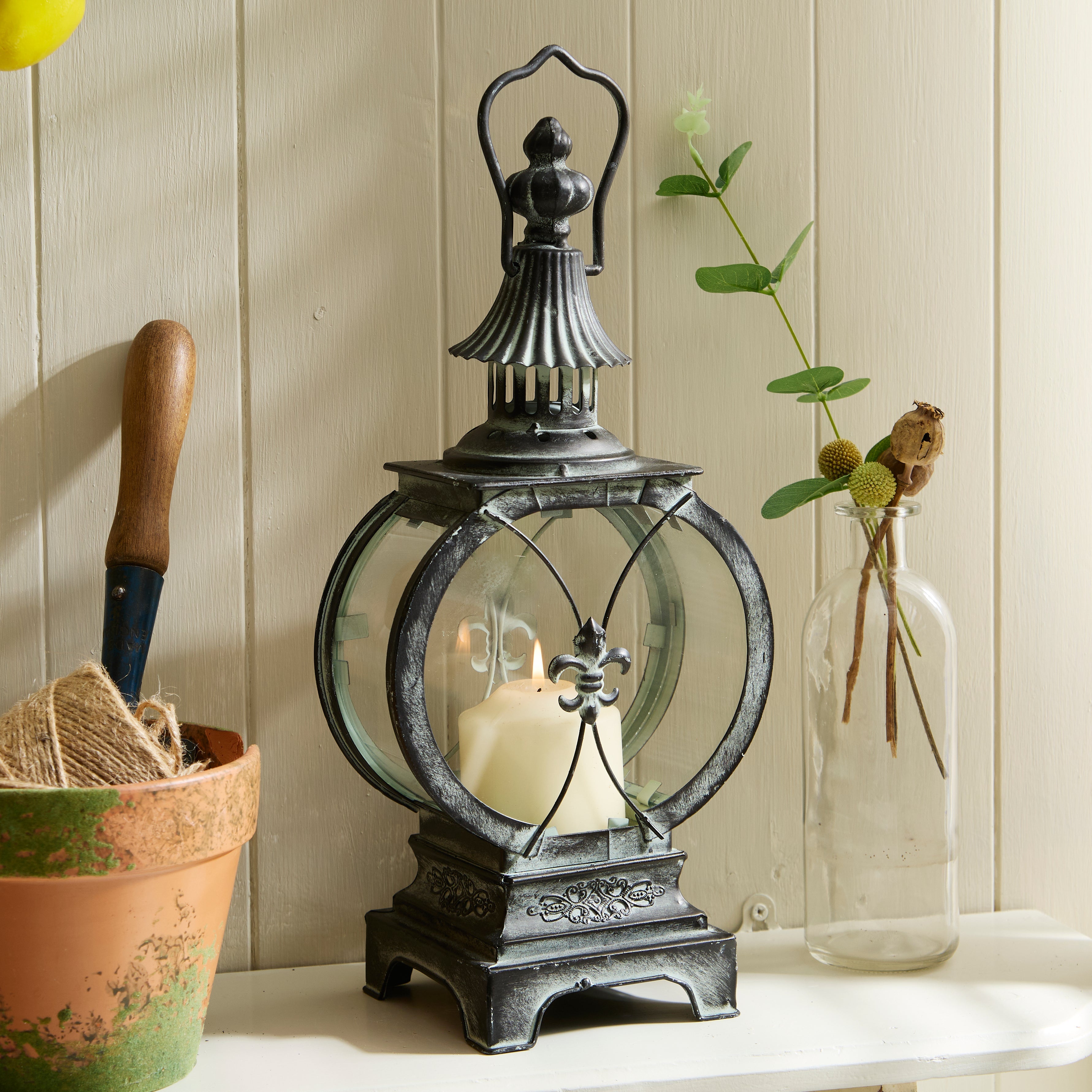 Antique Rustic Crown Lantern Collection – Ornate Metal Candle Holder