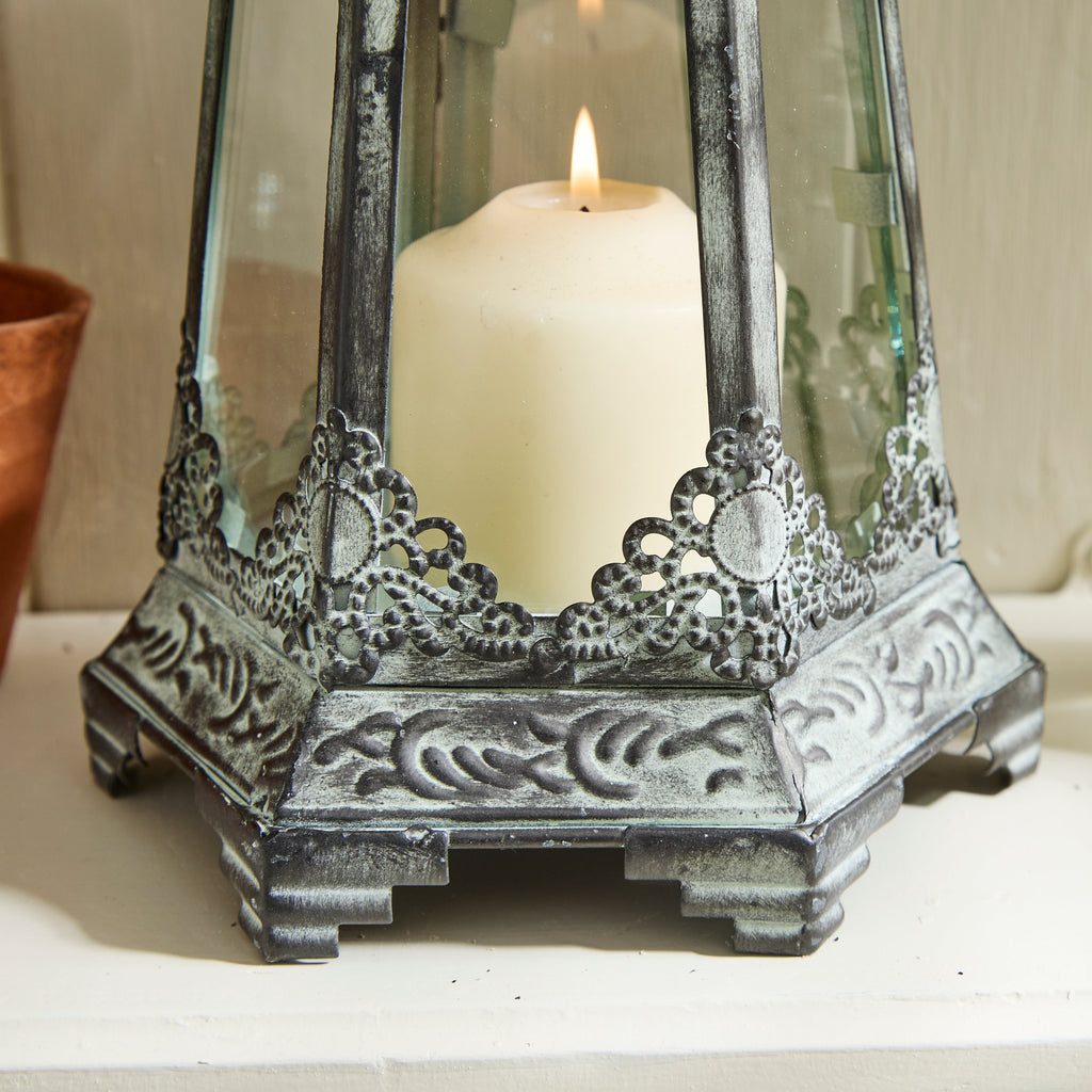 Antique Rustic Crown Lantern Collection – Ornate Metal Candle Holder