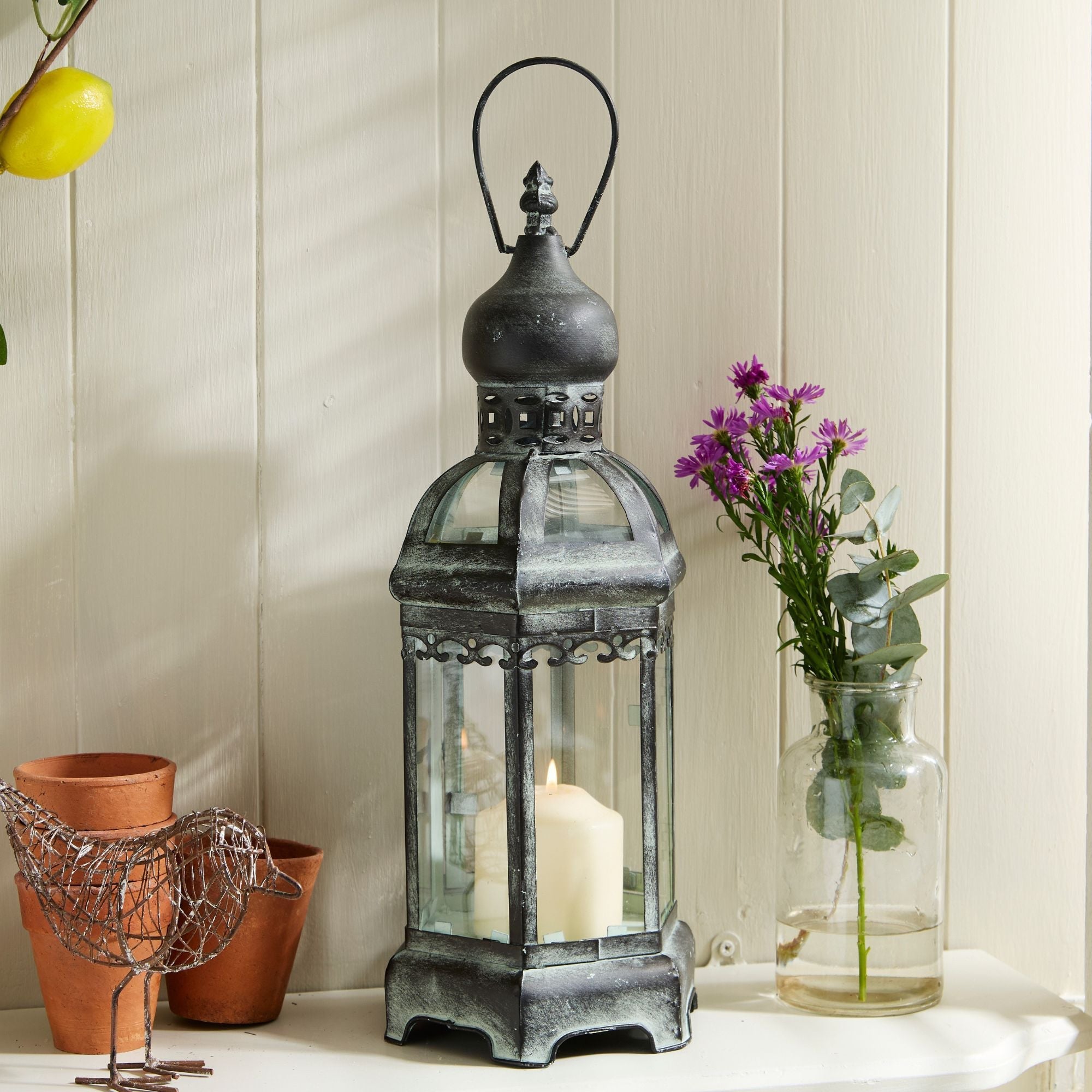 Antique Rustic Crown Lantern Collection – Ornate Metal Candle Holder