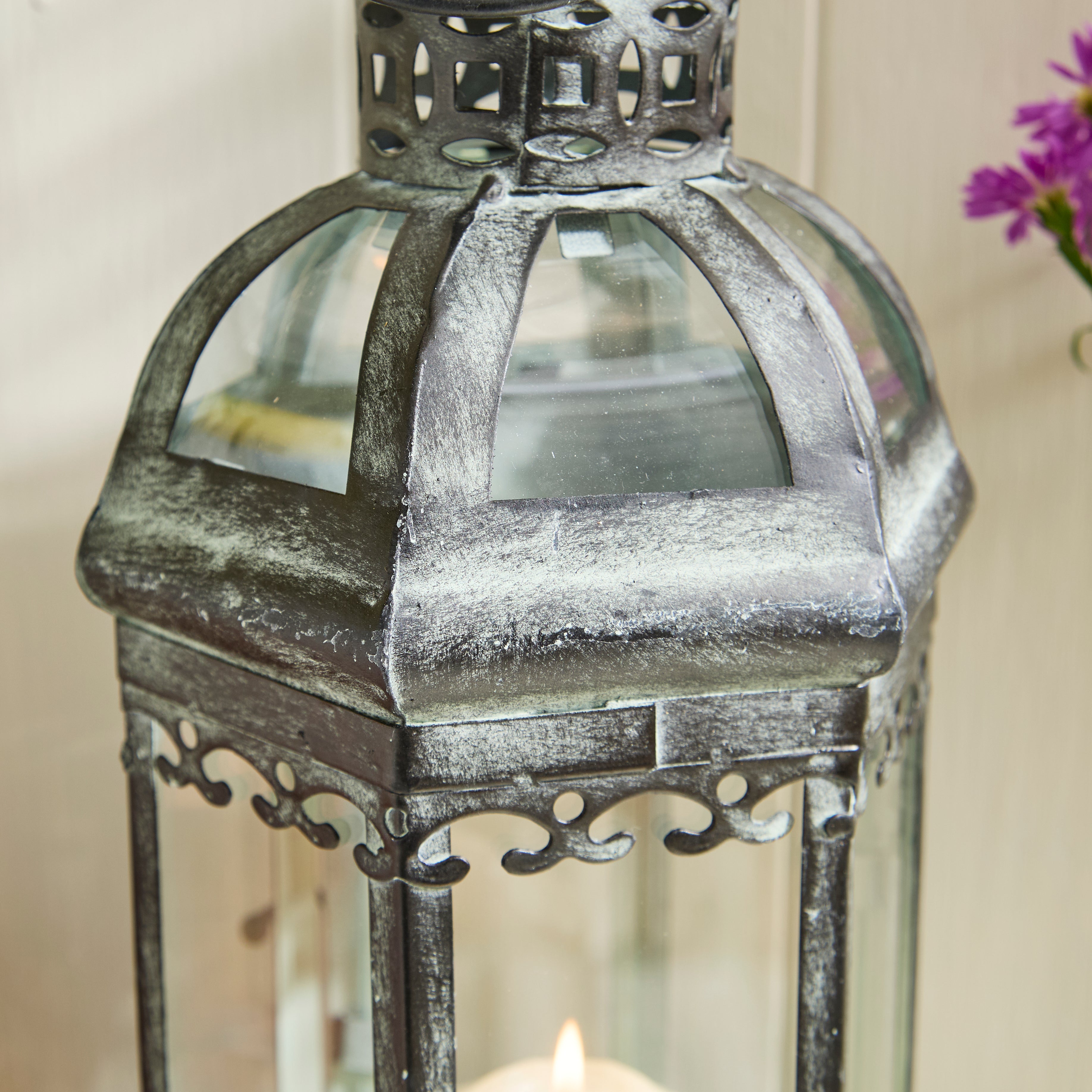 Antique Rustic Crown Lantern Collection – Ornate Metal Candle Holder