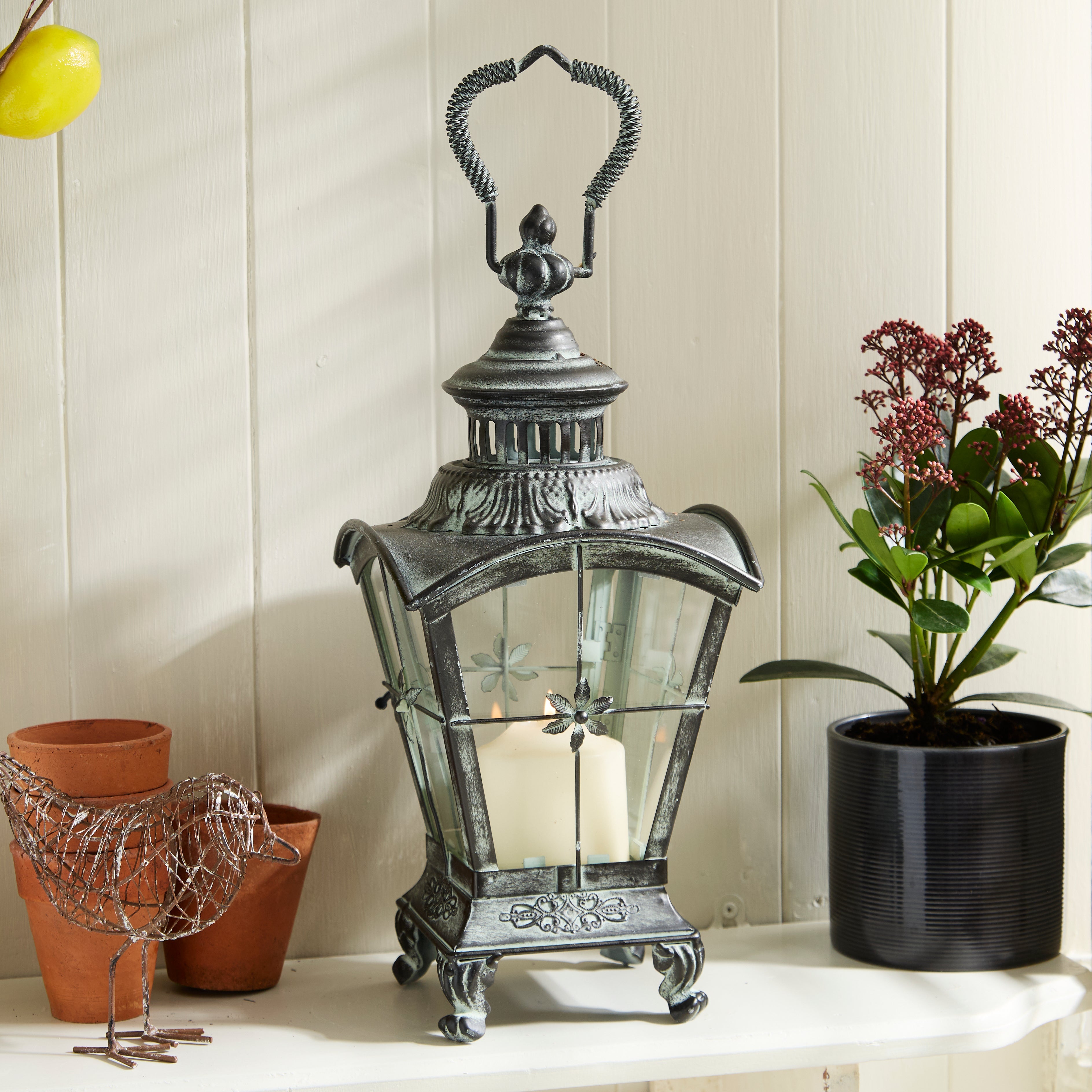 Antique Rustic Crown Lantern Collection – Ornate Metal Candle Holder