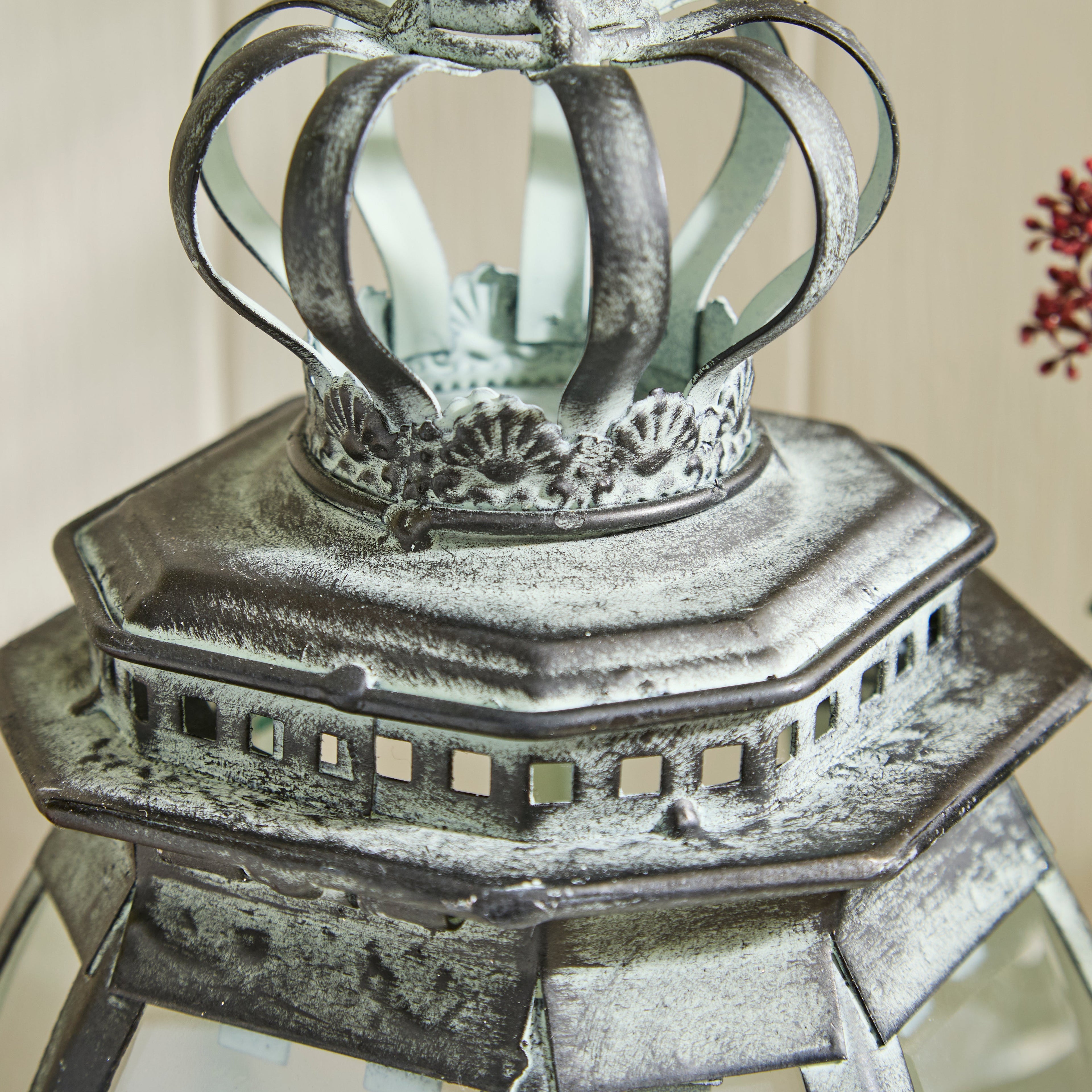 Antique Rustic Crown Lantern Collection – Ornate Metal Candle Holder