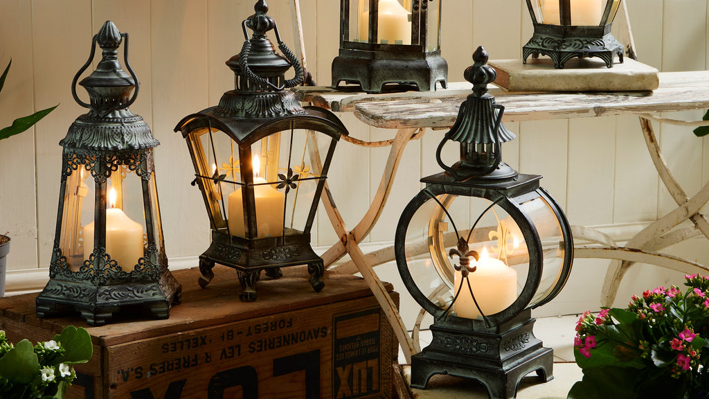 Antique Rustic Crown Lantern Collection – Ornate Metal Candle Holder