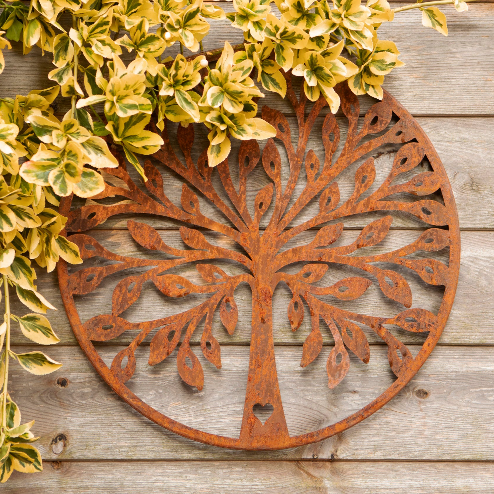 Rustic Metal Heart Leaf Tree Wall Decoration