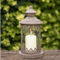 Vintage Style Metal & Glass Lantern with Filigree Detail