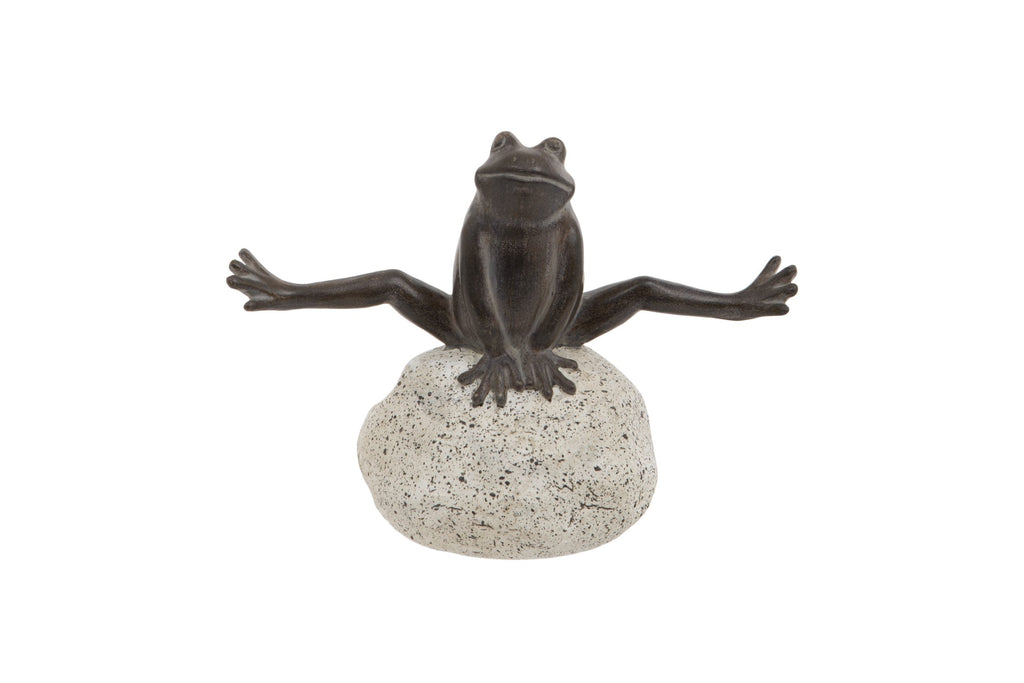 Leaping Frog Statue – Fun Stretching Frog Ornament on Rock