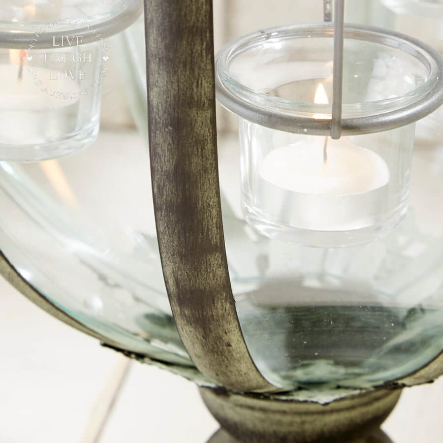Extra Large Metal & Glass Lantern With Tea Light Holders - 75cm Tall