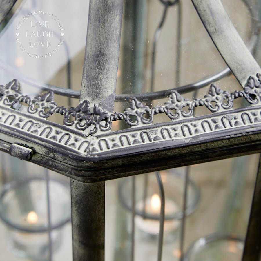Extra Large Metal & Glass Lantern With Tea Light Holders - 75cm Tall