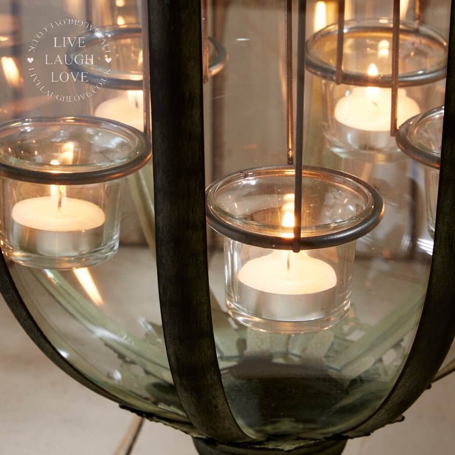 Extra Large Metal & Glass Lantern With Tea Light Holders - 75cm Tall