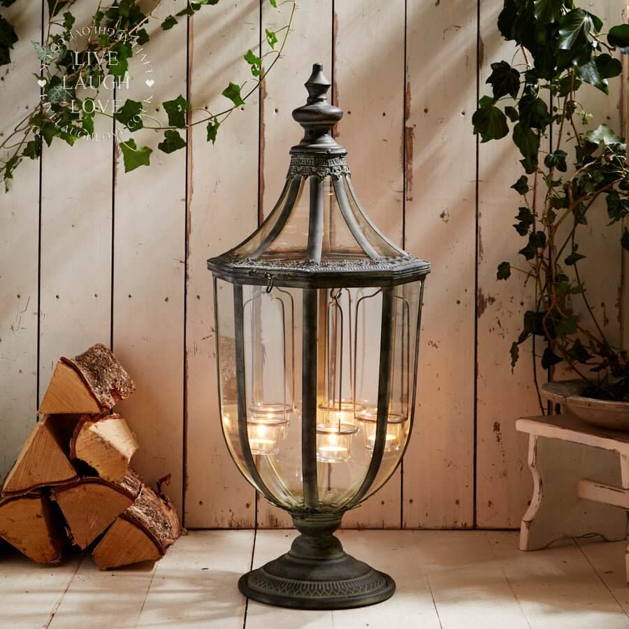 Extra Large Metal & Glass Lantern With Tea Light Holders - 75cm Tall
