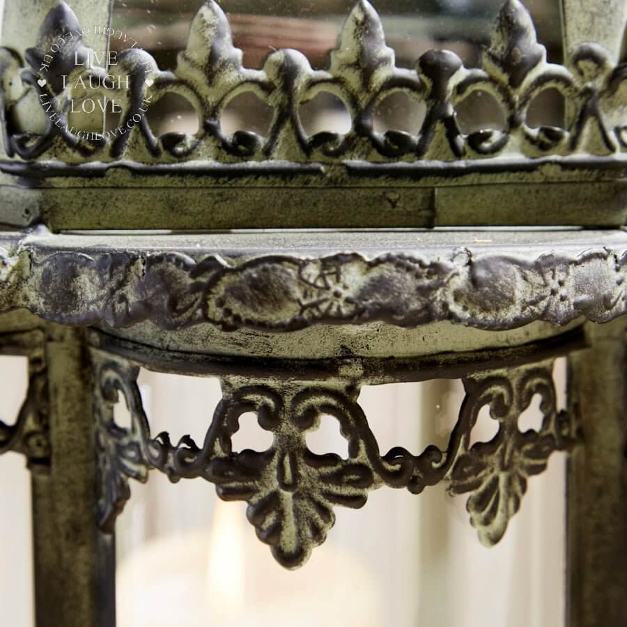 Green & Black Distressed Metal & Glass Lanterns